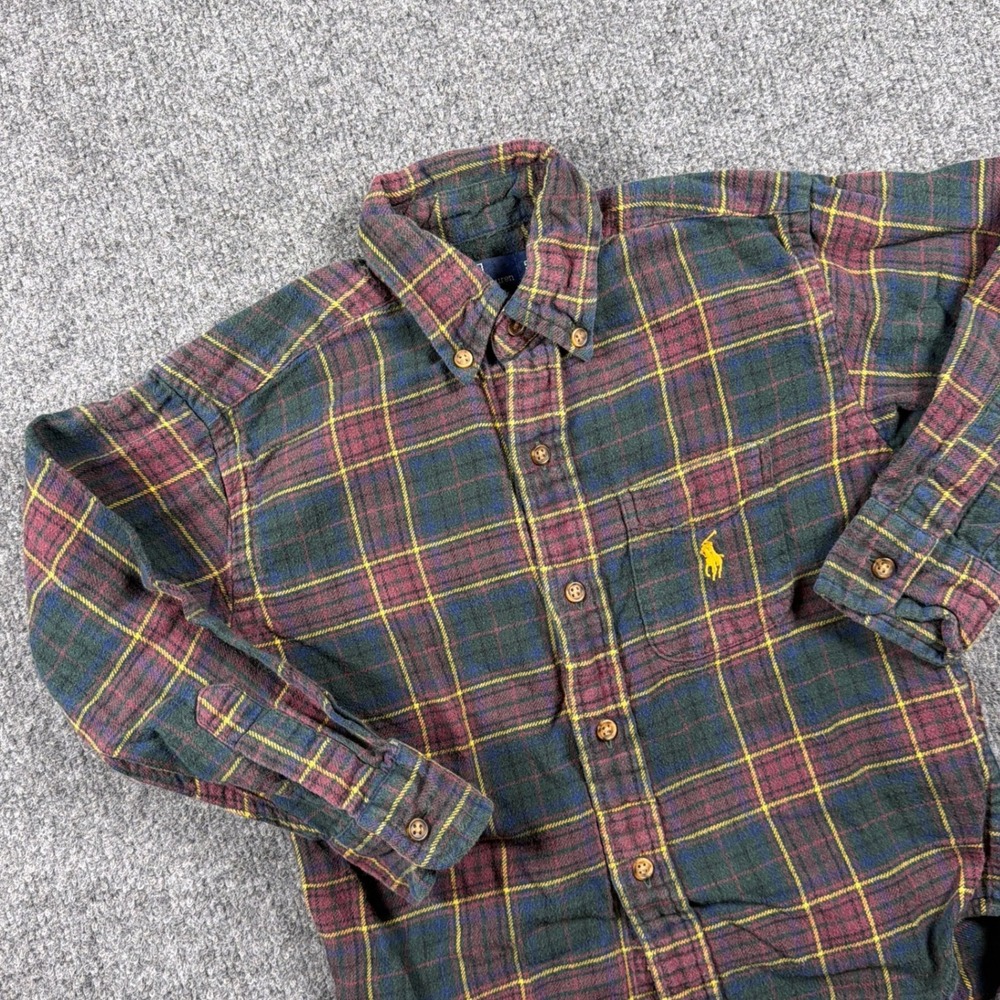 Polo Ralph Lauren Flannel Button Down Shirt Kids Size‎ 5 Green Burgundy Plaid